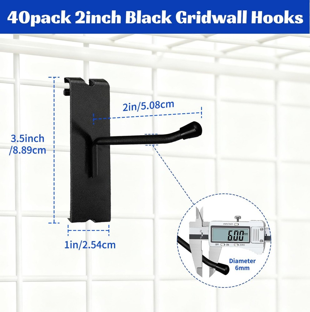Gridwall Hooks 2 inch,40pcs Display Hooks for Grid Wall Panel,Metal Grid Wall...