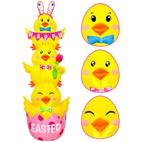 7.1FT Easter Inflatable Outdoor Decoration Inflatable Three Chicks, Built in