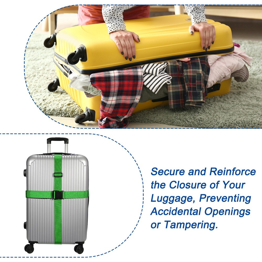 2" x 6.5' Luggage Strap Polyester Adjustable Suitcase Belt Green 2pcs