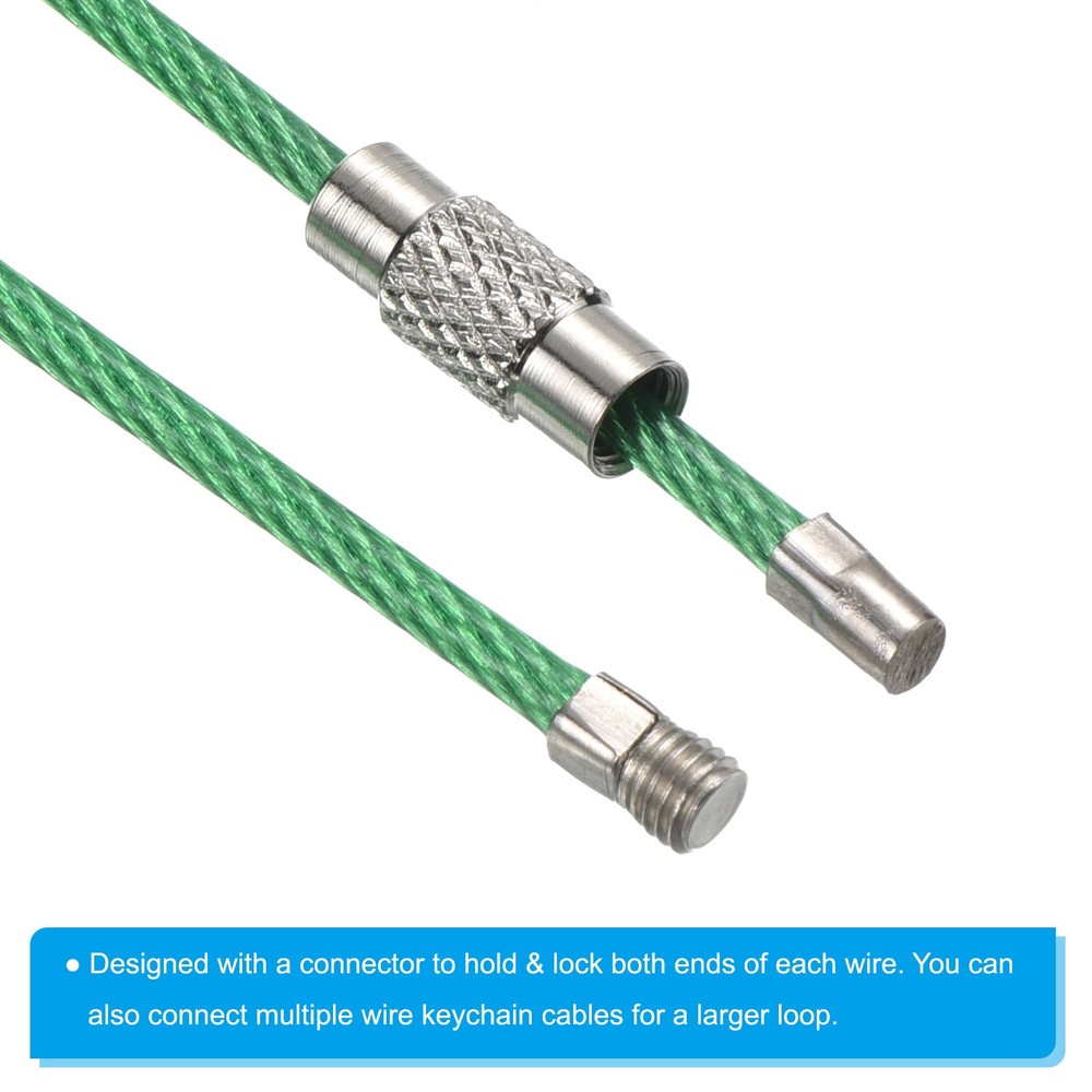 6 Inch Wire Keychain Cable, 5 Pack Stainless Steel Key Ring Loop, Green