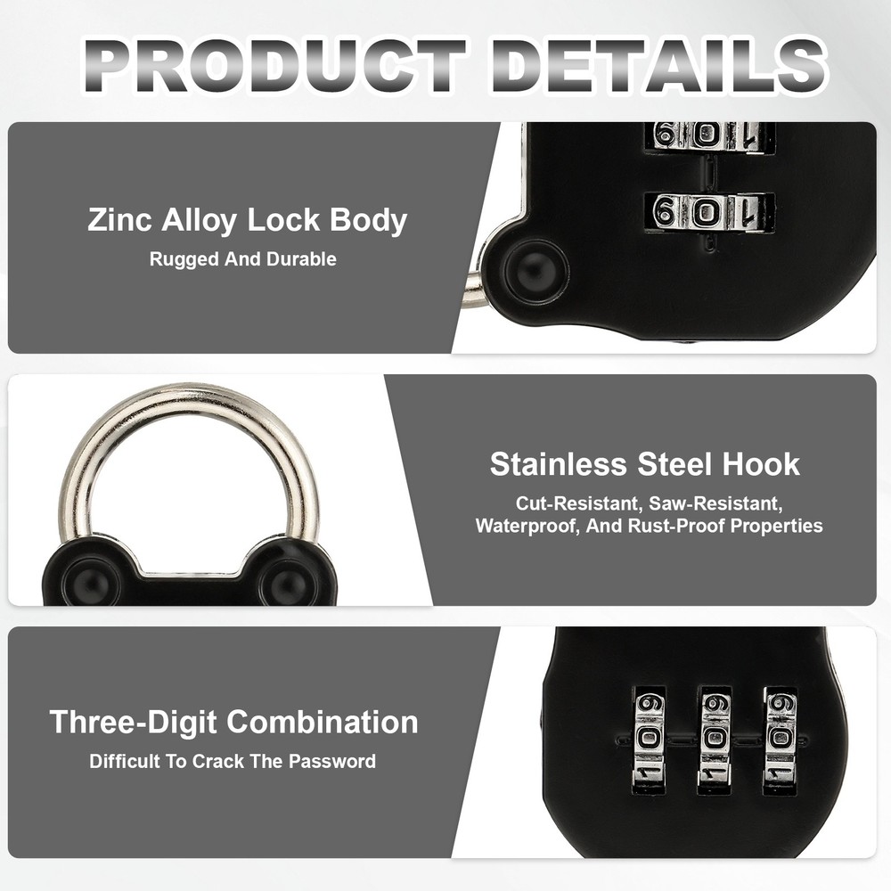 Combination Padlock (Small, Black)(4 Pcs),Cat Shackle Code Locks