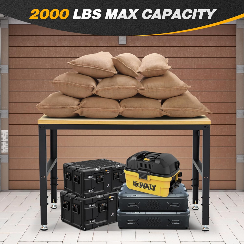 48” Adjustable Workbench，Heavy Duty Wood Work Bench 2000 Lbs Load Capacity,Work