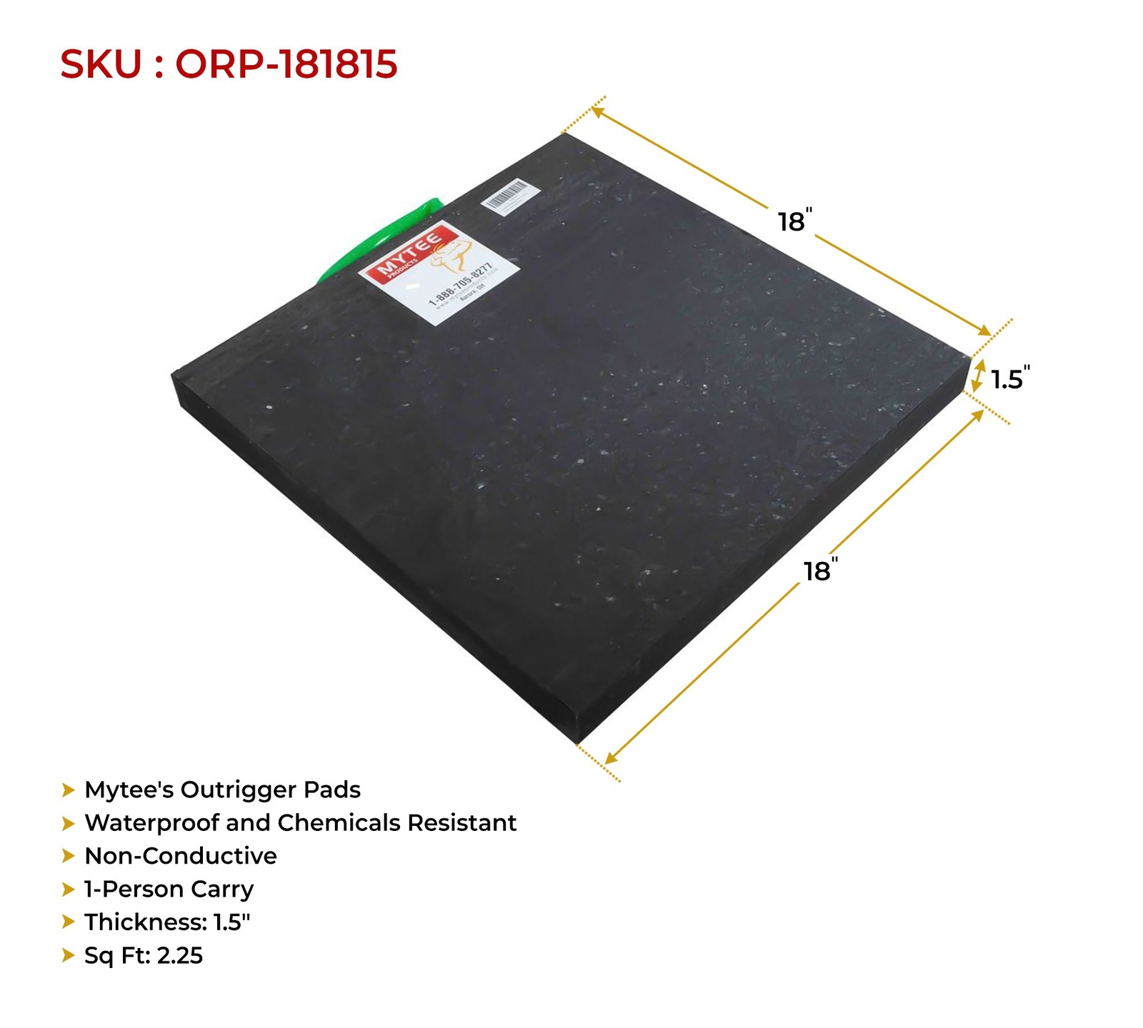 4 Pk Medium Outrigger Pad 18"x18"x1.5" for Crane, Wrecker, Tow Truck, - Black