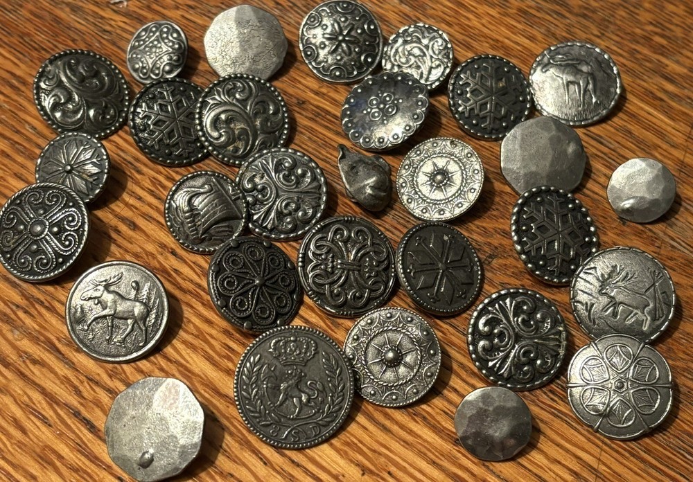 Vintage Pewter Buttons~ 30 Norwegian Factory Errors.