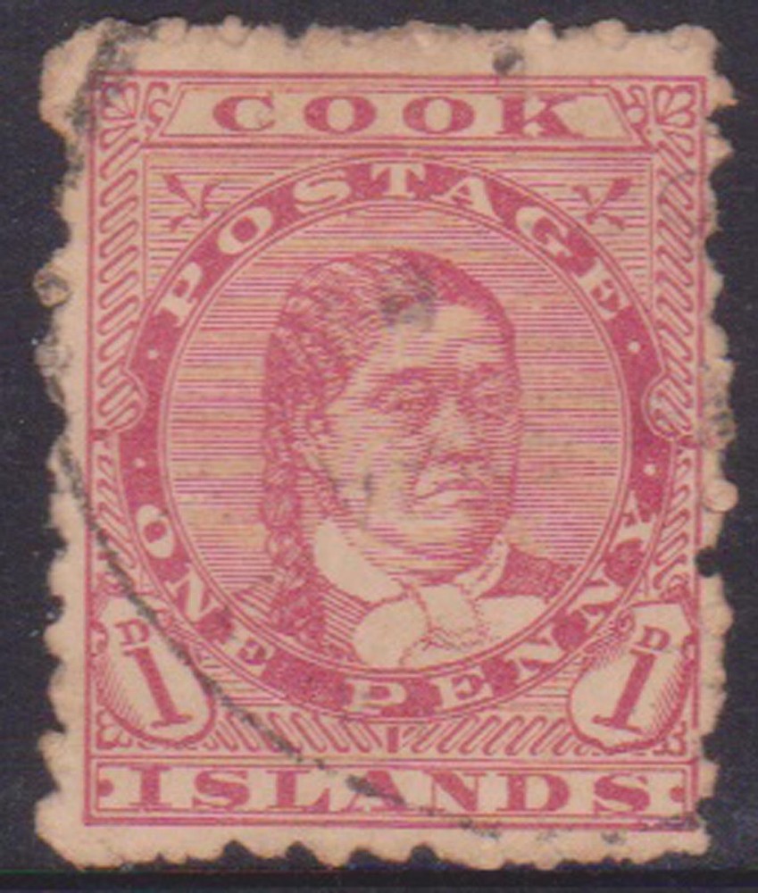 (F379-5) 1893 Cook Islands 1d red Queen MAKEA stamp (E)