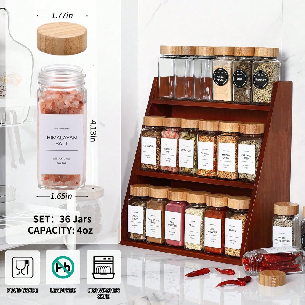 12-Pack Empty Spice Jars with Bamboo Lids – 4oz Glass Storage Bottles + Labels
