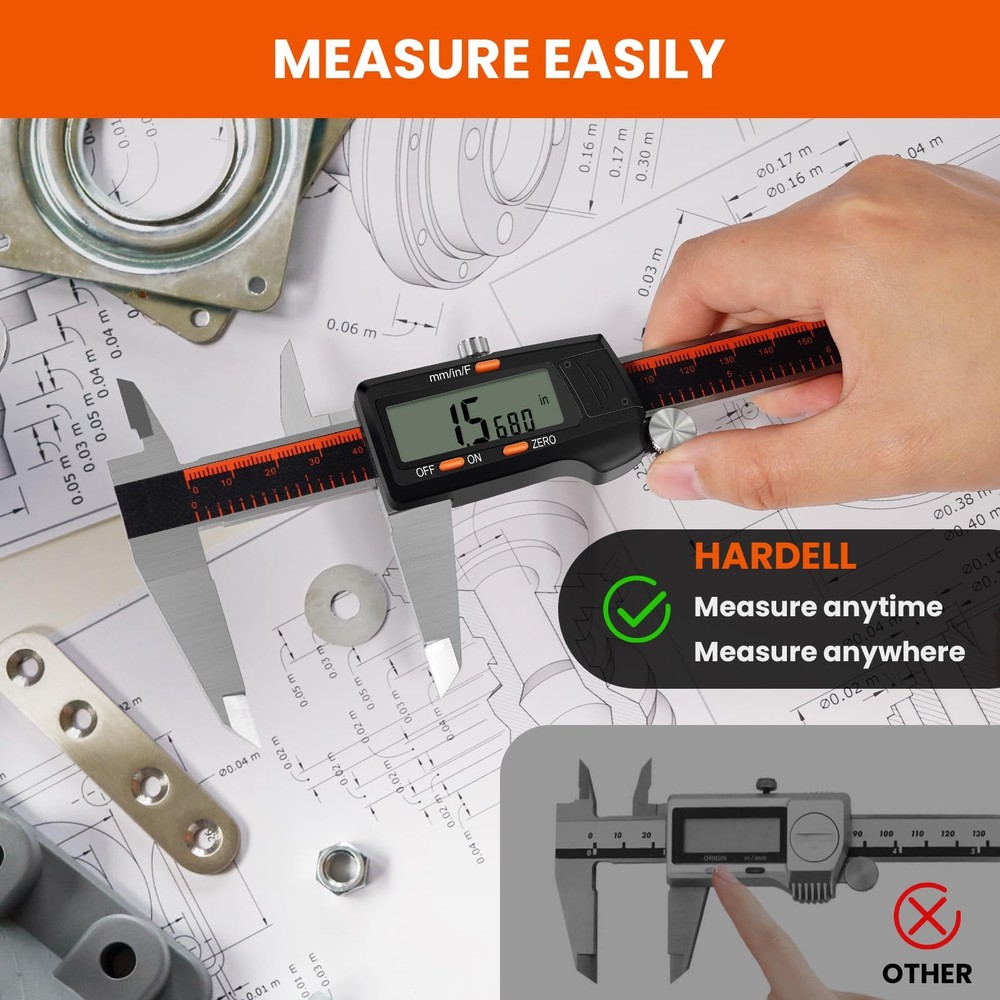 HARDELL Digital Caliper, 0-8 Inch Measuring Tool Large LCD Screen,Stainless...