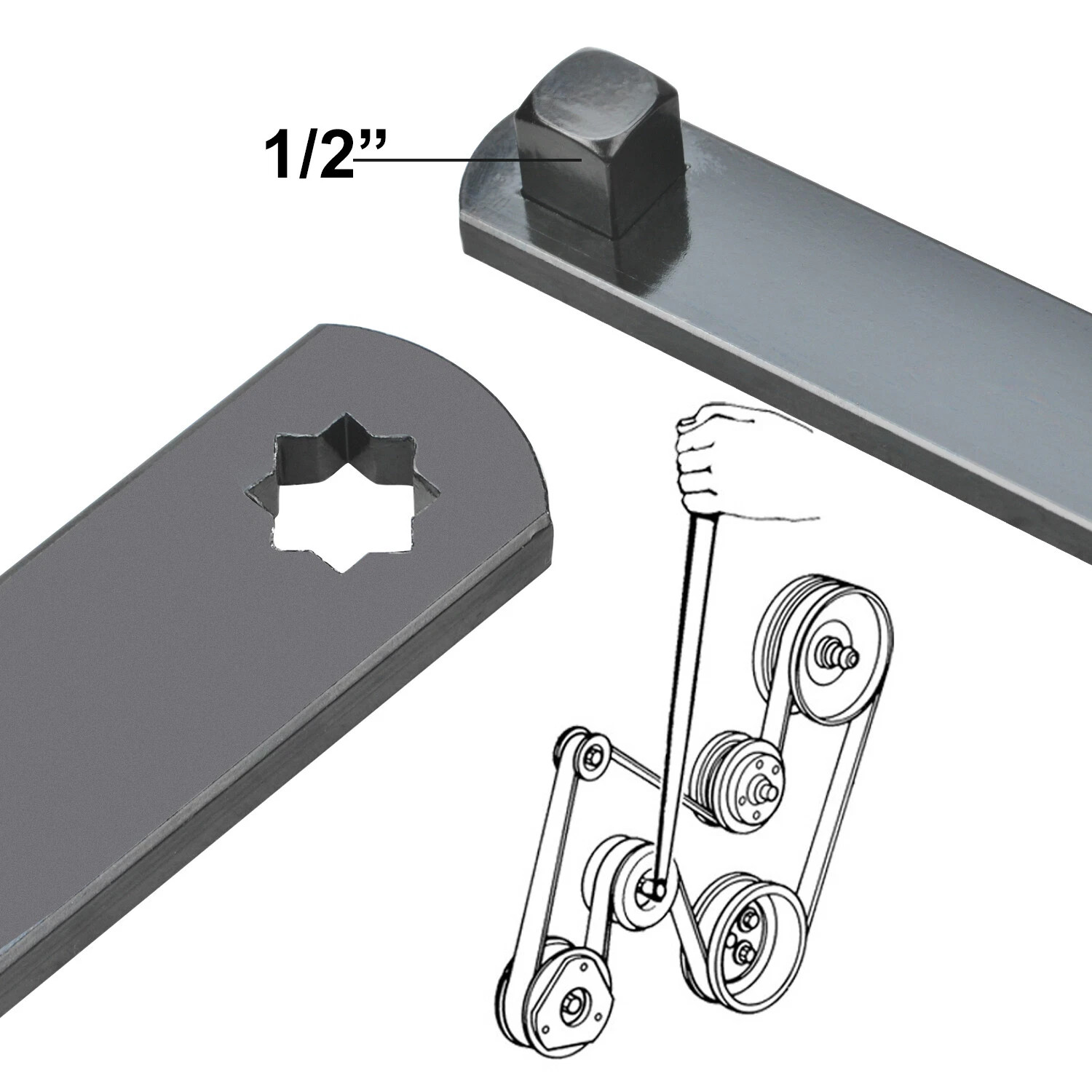 8PC Serpentine Belt Tension Tool 1/2" 3/8" Square Universal Belt Removal Wrech