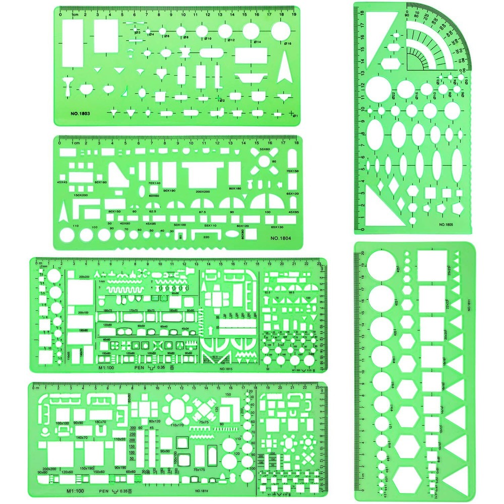 6 Pieces Plastic Measuring Templates Building Formwork Stencils Geometric Dra...
