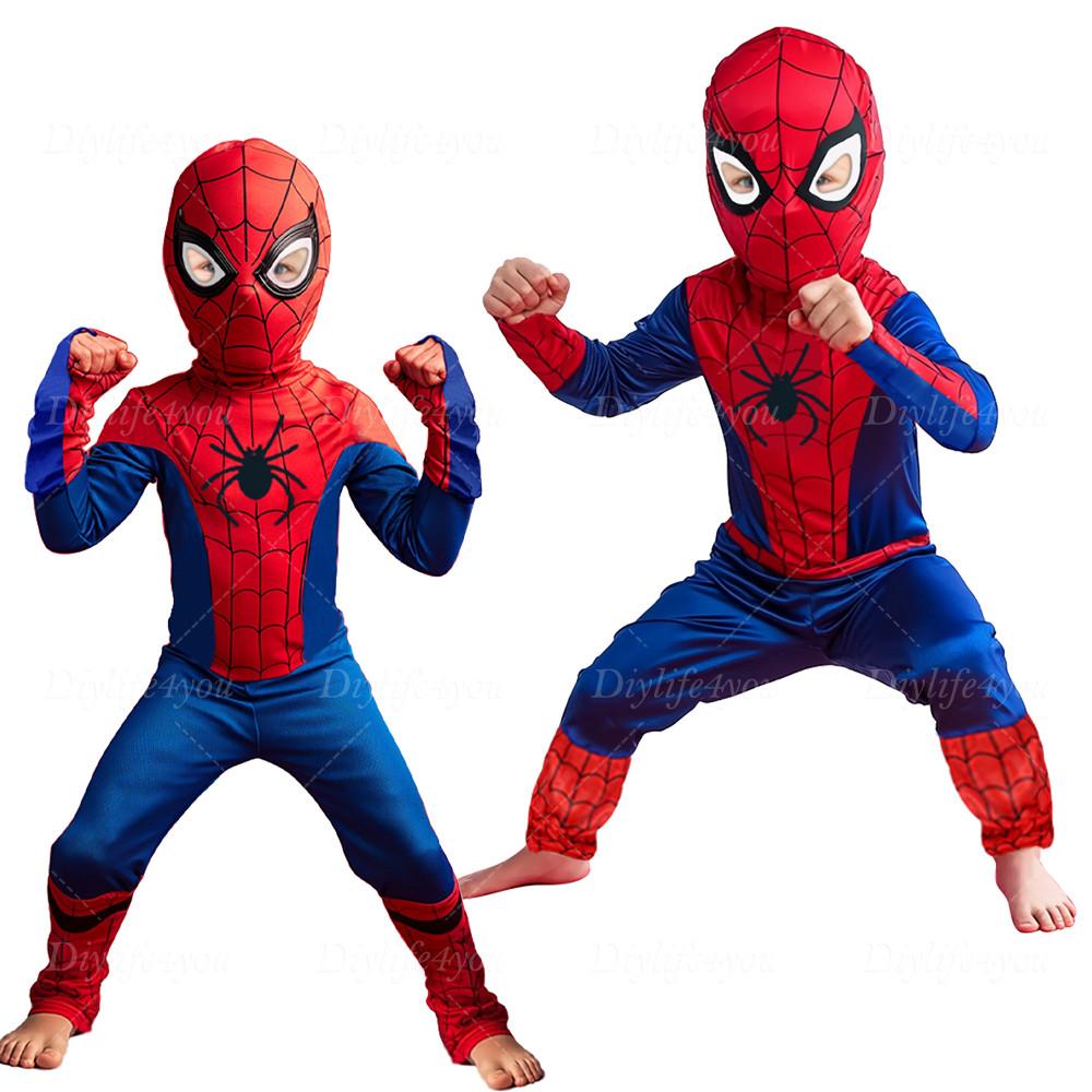 Kids SpiderMan Cosplay Costume Boys Tobey Maguire Outfit Jumpsuit Clothes 3-7Age