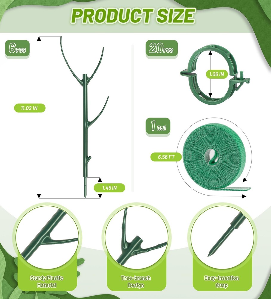 Plant Support Stakes, 6 Pcs Stackable Plant Support Poles with 20 Clips, 1 Ro...