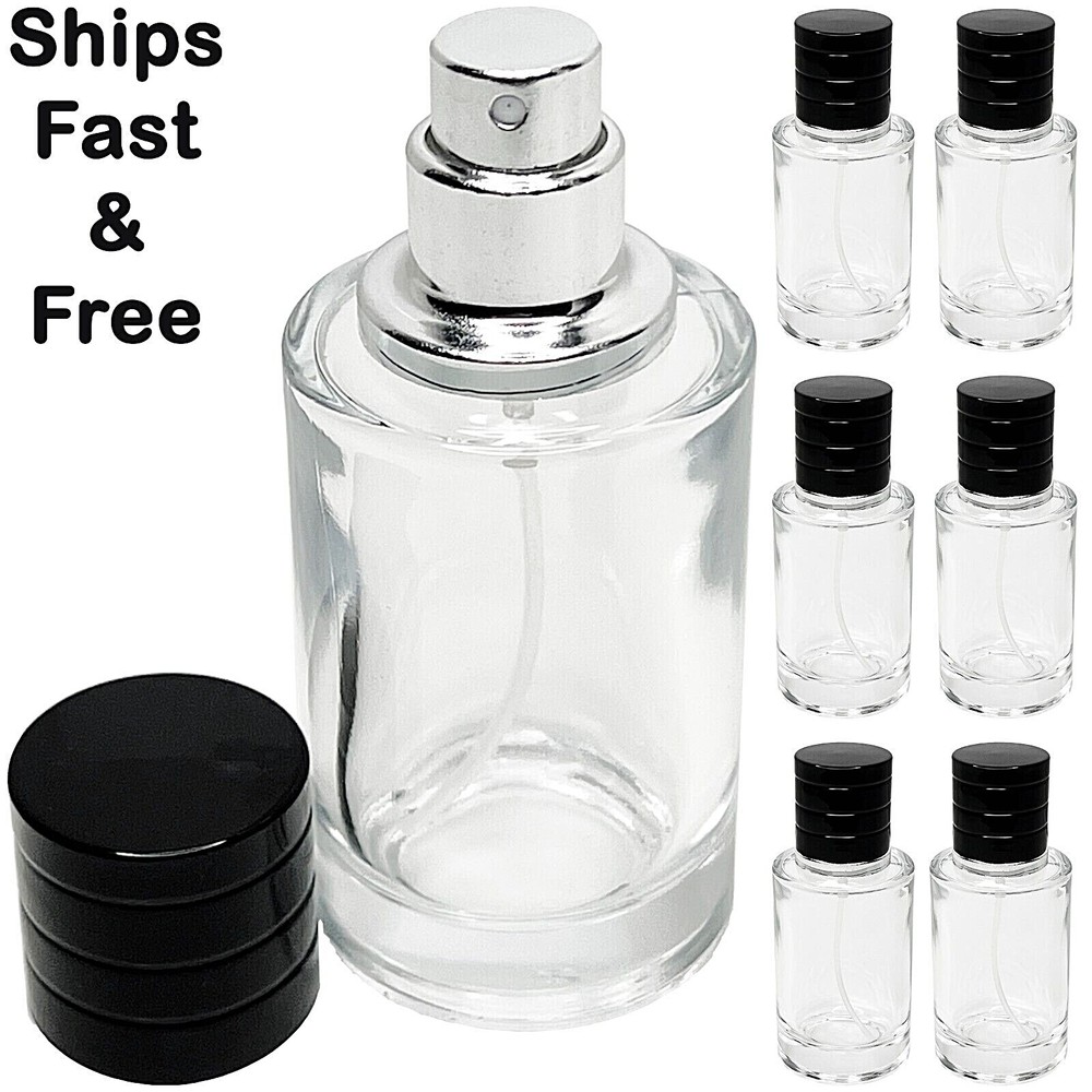 30ml 1oz empty thick glass perfume black cap bottles silver atomizer fine mist