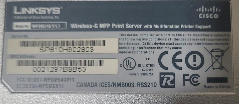 LINKSYS WIRELESS-G PRINTSERVER WPSM54G ROUTER & POWER SUPPLY BUNDLE