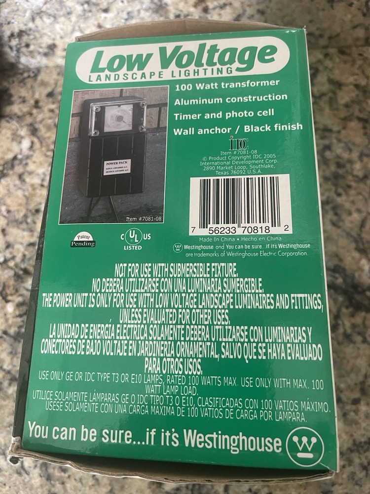 WESTINGHOUSE 100 Watt Transformer Low Voltage Landscape Lighting*Timer