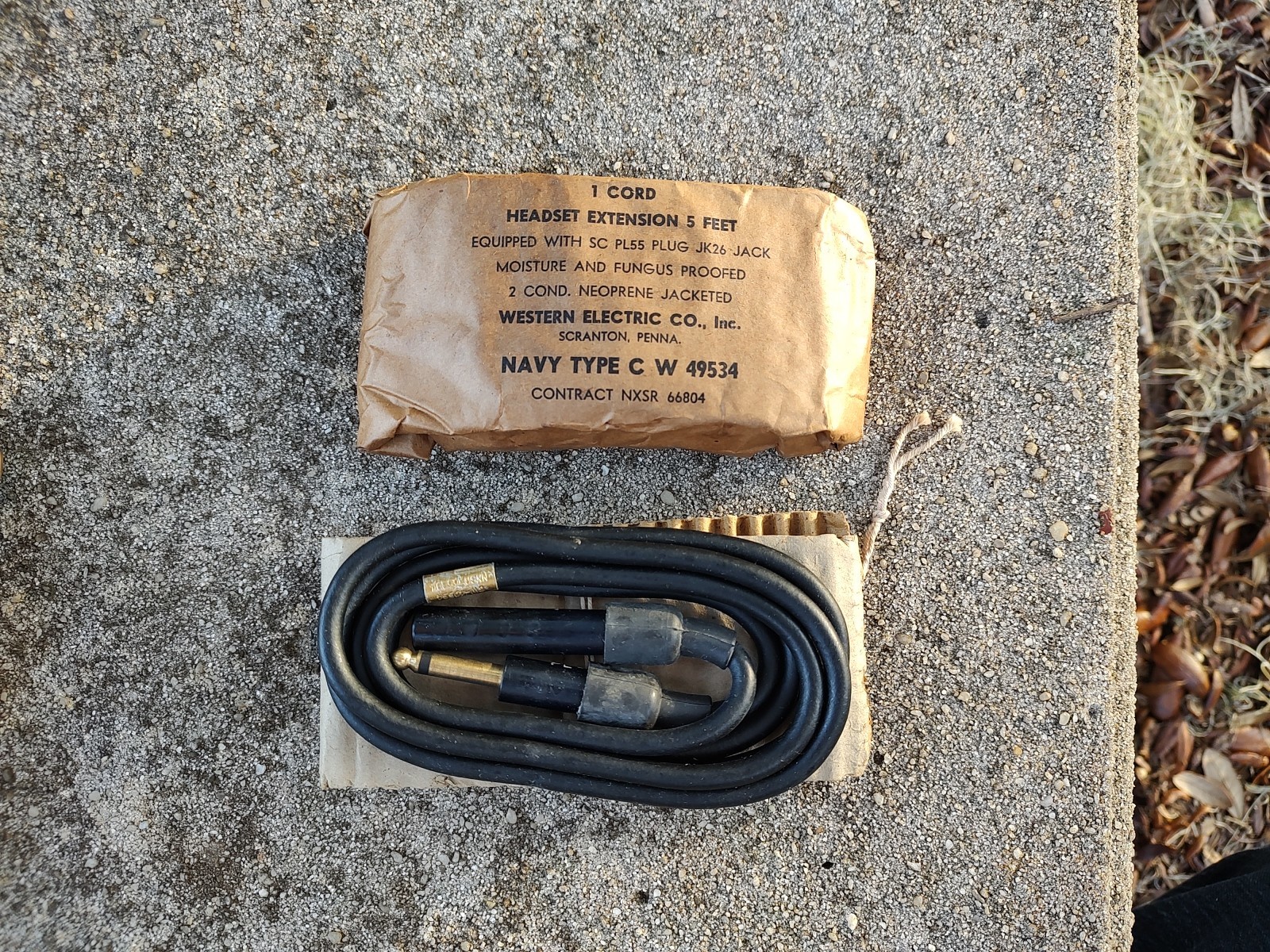 NOS, sealed, Headset Extension Cable CW49534, PL-55/JK-26, US Army / Navy