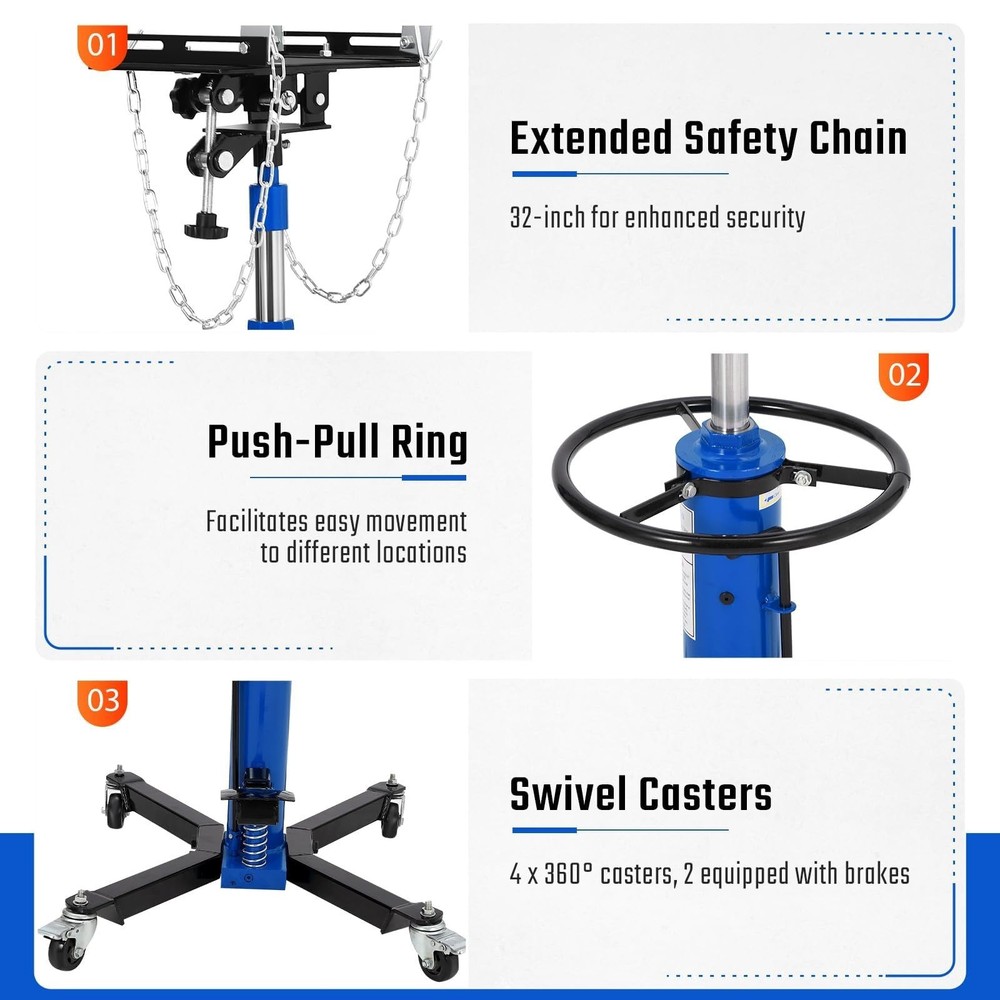 1332 LBS Hydraulic Telescoping Transmission Jack, 33"-69" Adjustable Height