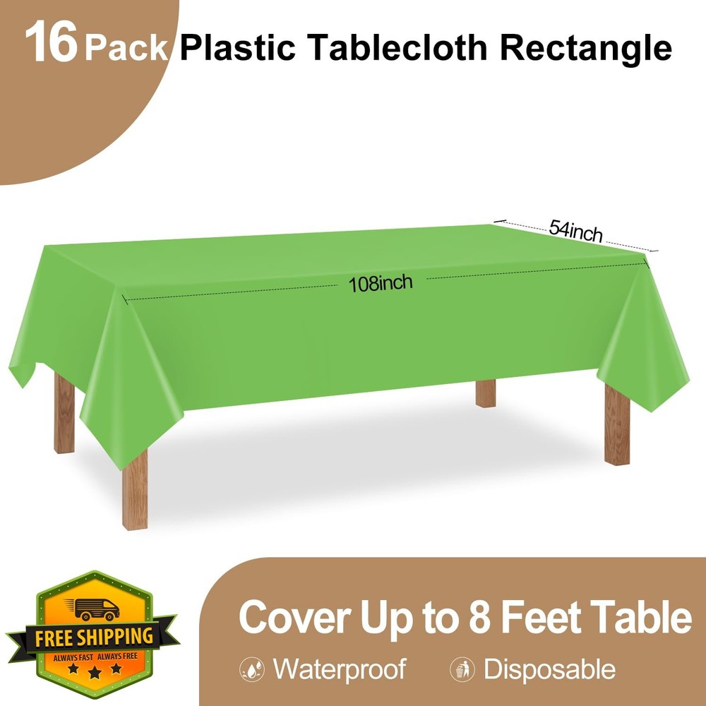 Kongdaoth Lime Green Plastic Tablecloths 16 Pack 54x108 Rectangle