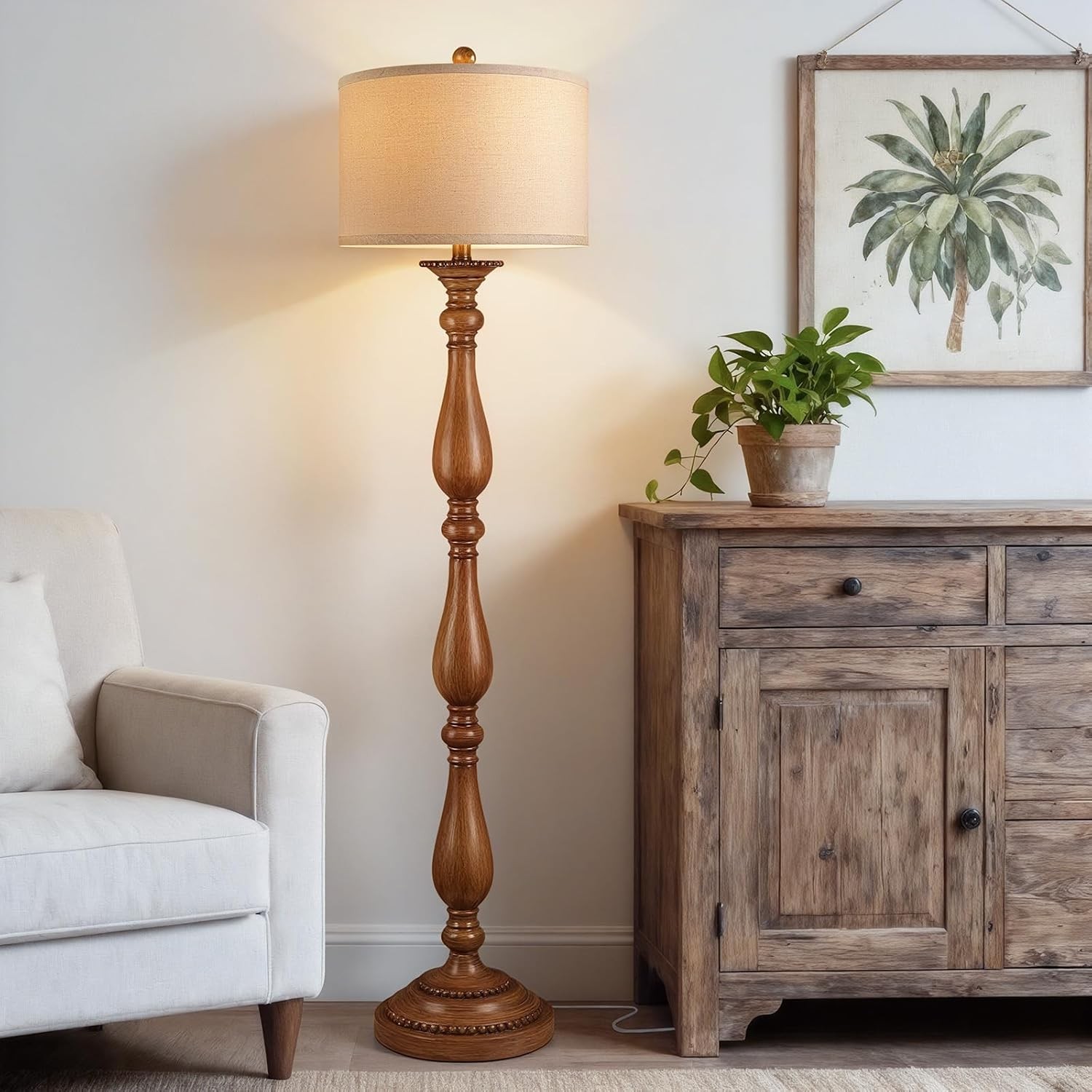 Rustic Vintage Floor Lamp for Living Room - Adjustable Standing Light