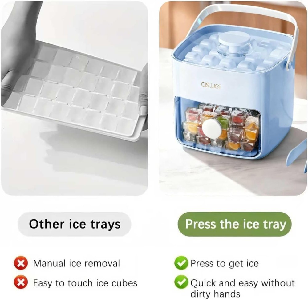 Compact Stackable Ice Cube Maker with Clear Lid - Ideal for Home Bars, Ice Blue