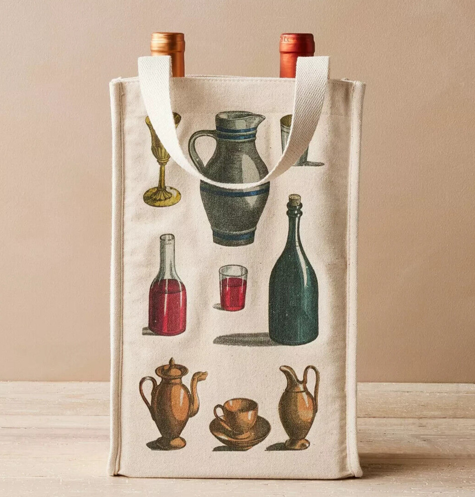 John Derian 2-Bottle Canvas Wine Tote Bag NWT