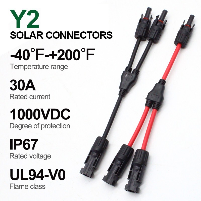 Y Branch Solar Panel Connector Cable 30A 1 to2 Parallel Adapter Waterproof