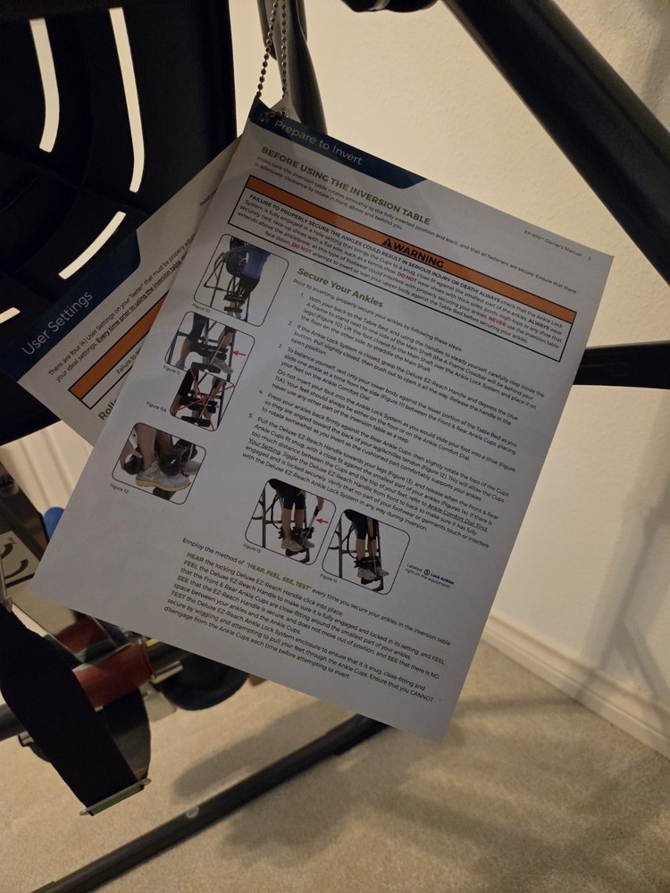 Teeter EP-970 Adjustable Padded Foldable Inversion Table Blue w/ Accessories