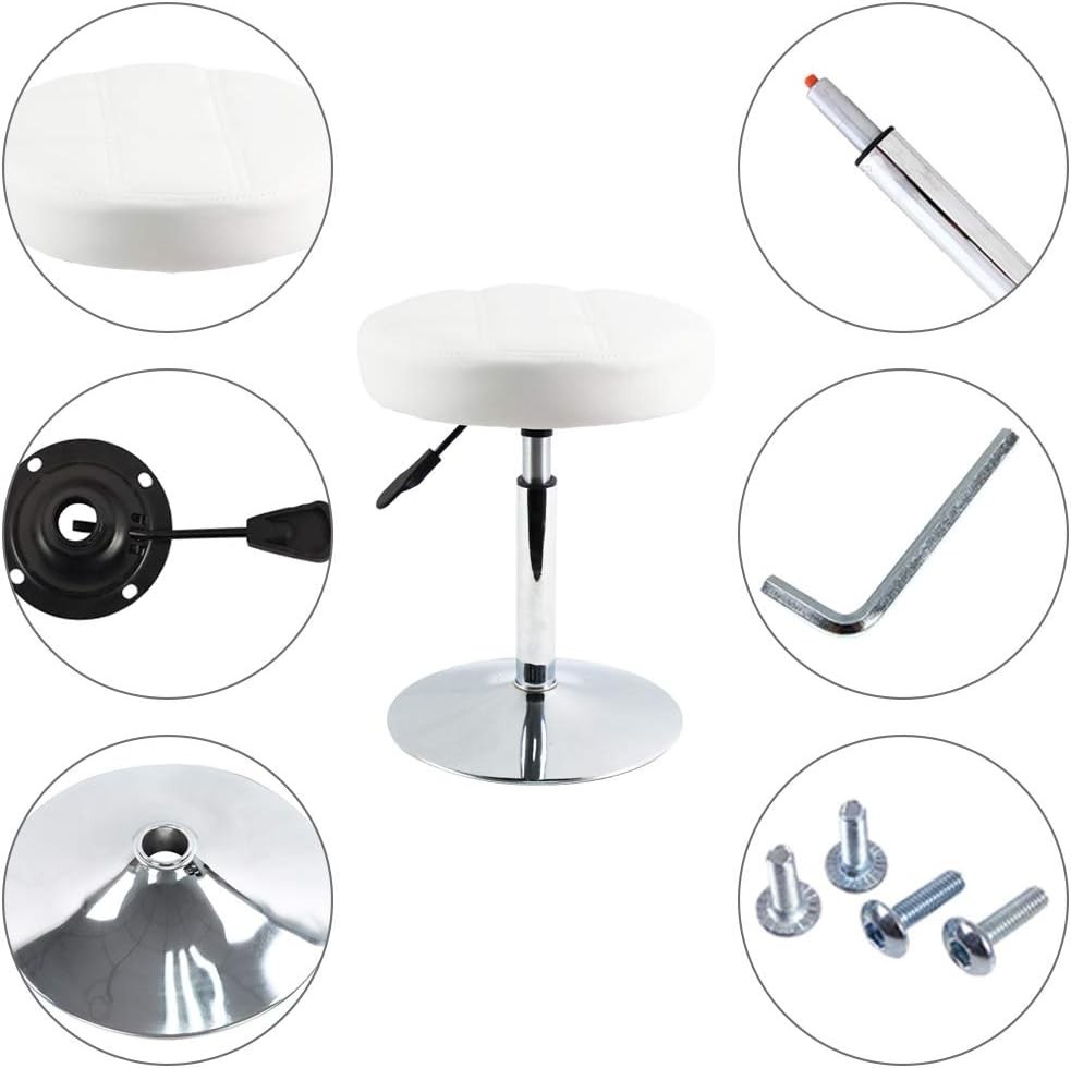 Adjustable Swivel Barstool White PU Leather 32cm Diameter 220lbs Maximum Load