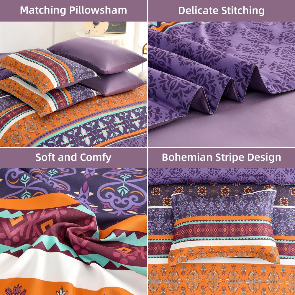 Boho Comforter Set King Size,7 Pieces Bohemian Striped Bedding Comforter Set ...