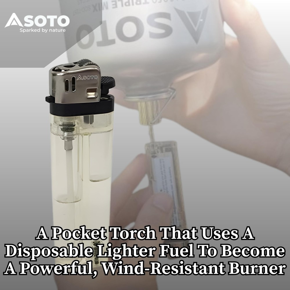 SOTO Butane Torch Lighter, Compact Windproof Pocket w/ Refillable Lighter