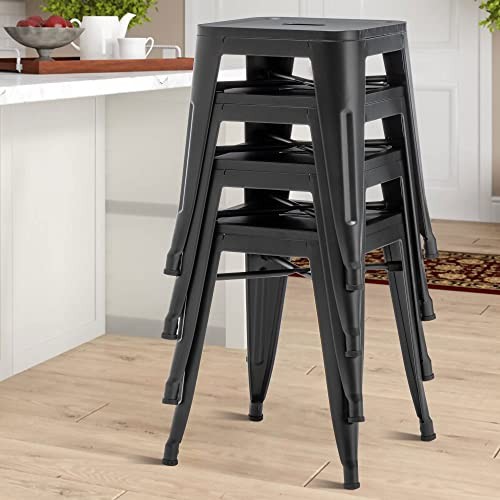 18" Backless Metal Bar Stool, Stackable Industrial Stool, Matte Black