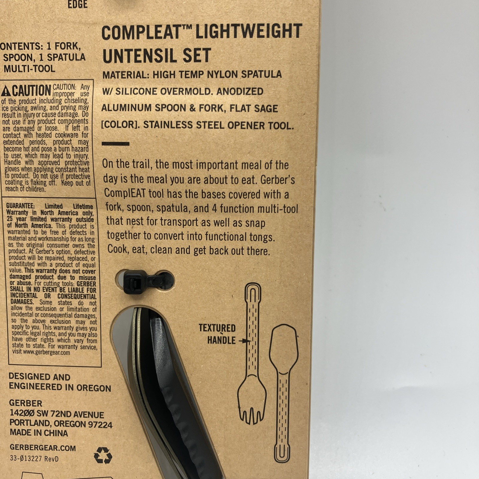 Gerber ComplEAT Utensil Set (4 pc Set) Color: Flat Sage - Camping Outdoor Gear