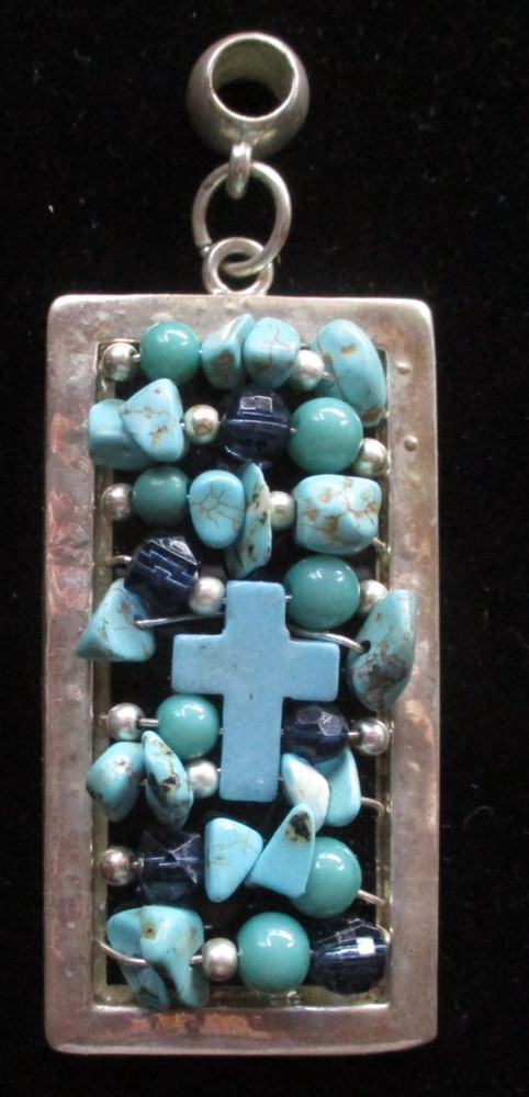 Handmade Beaded Turquoise Cross Pendant Necklace . Gift Box