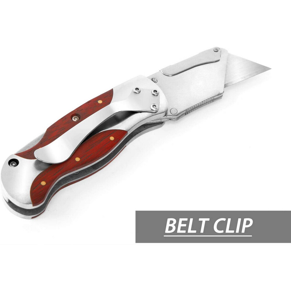 WORKPRO Folding Utility Knife Quick Change Blade Wood Grain Handle and Back Lock