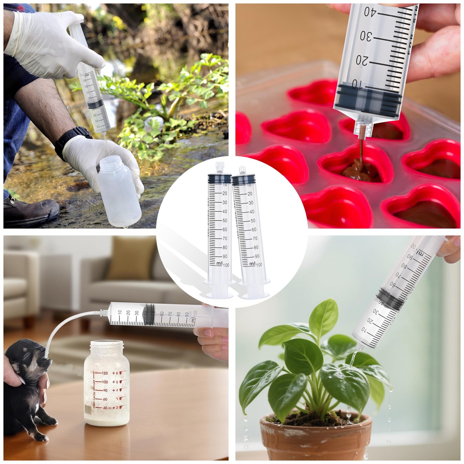 2 Pack 100ml Luer Lock Syringe with 39" Tube, 100cc Large Plastic