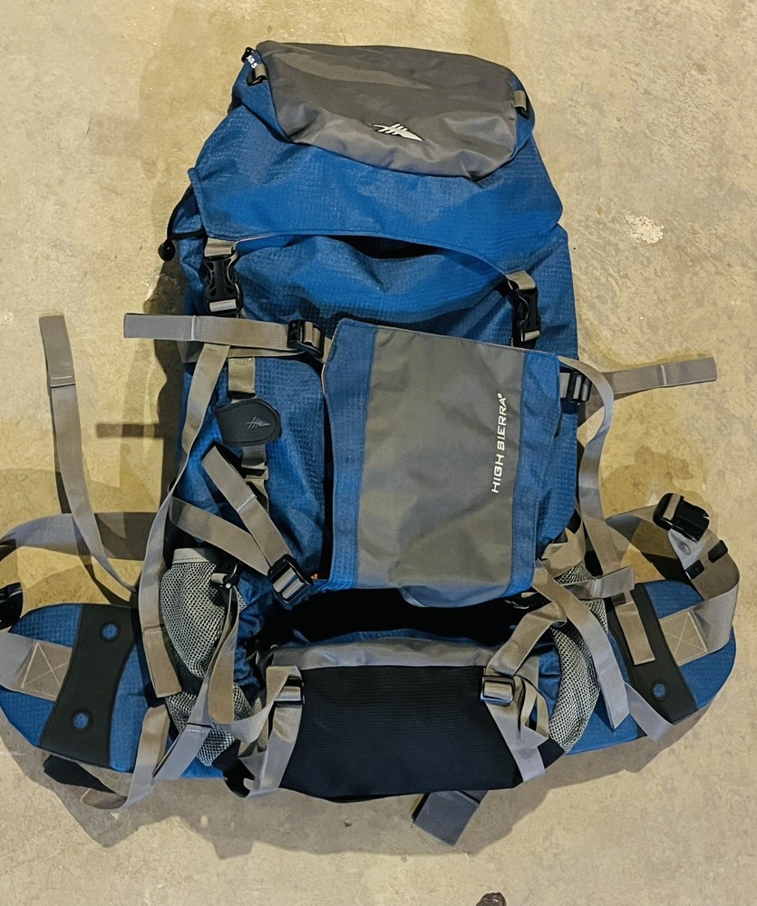 High Sierra Explorer 55 Camping Hiking Blue Backpack Frame Back Design