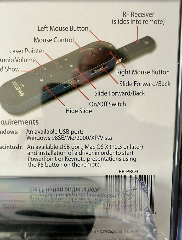 Keyspan TRIPP LITE PR-PRO3 Wireless Presentation Remote + Mouse + Laser NEW