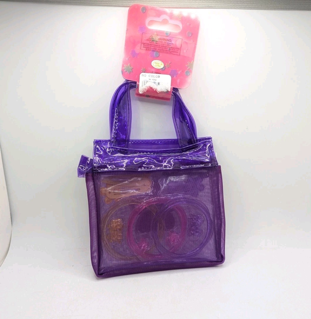 Vtg Disney Princesses The Disney Store Purple Mesh Bag Set Hair Accessories 2001