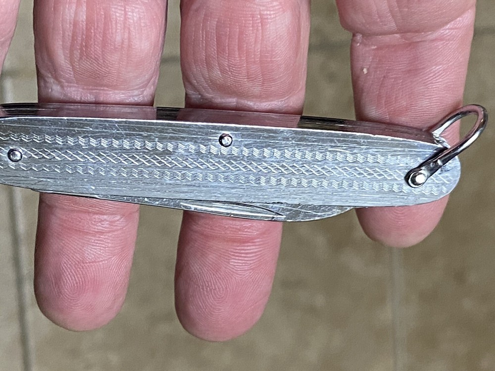 Vintage Small Silver Tone Textured 5 Function Key Chain Pocket Knife
