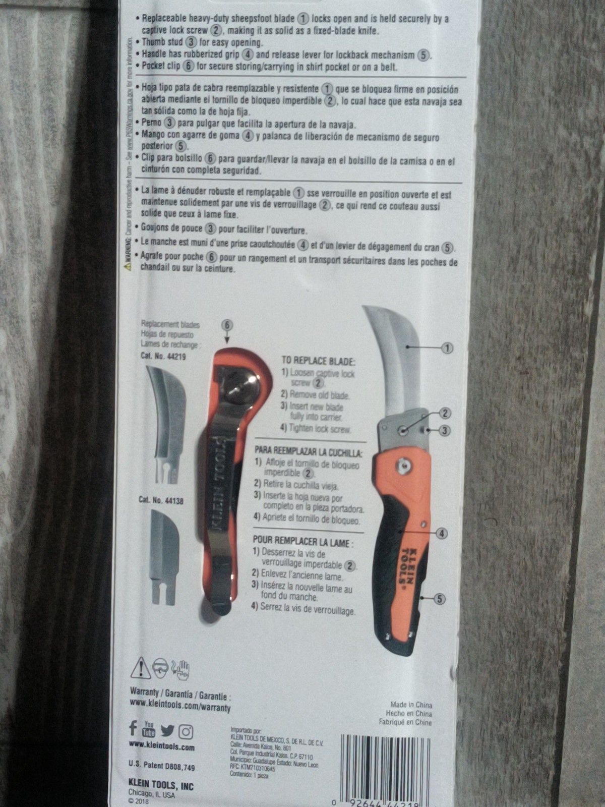 New Klein Tools 44218 Cable Skinning Utility Knife w/Replaceable Blades Hawkbill