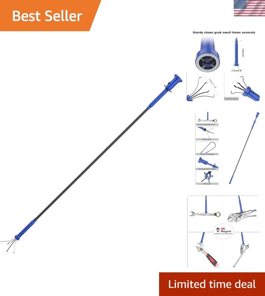 Alloy Steel LED Pickup Tool - Bendable Grabber for Efficient Object Retrieval