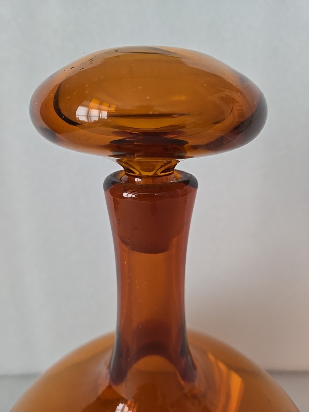 Blenko Orange Amber Glass Decanter Mushroom Stopper 14"