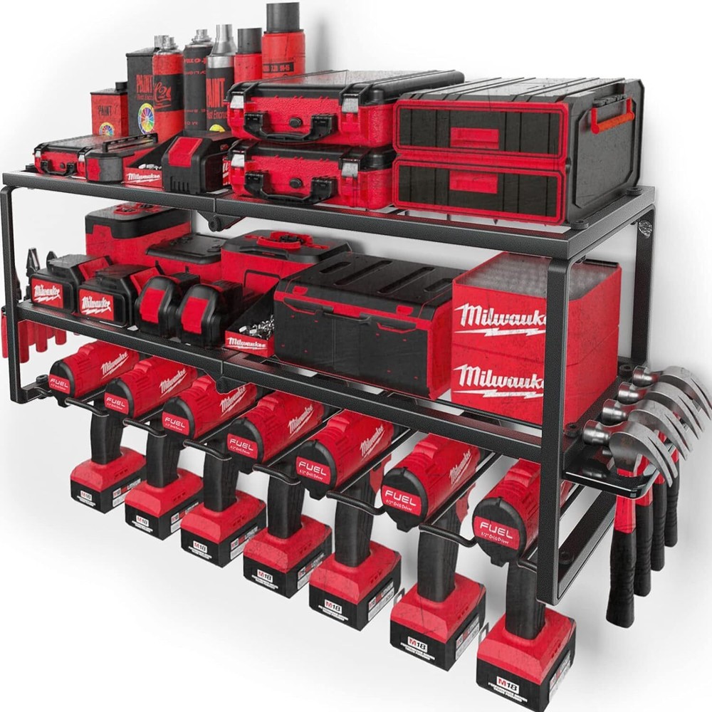 Power Tool Organizer Garage Organization with 7 Drill Holders Storage Wall Mount