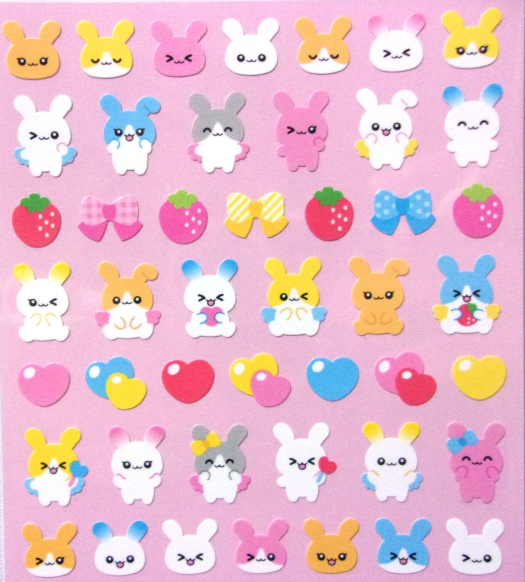 GAIA Rabbit Angel Sticker Sheet Made in Japan Strawberry Heart Ribbon