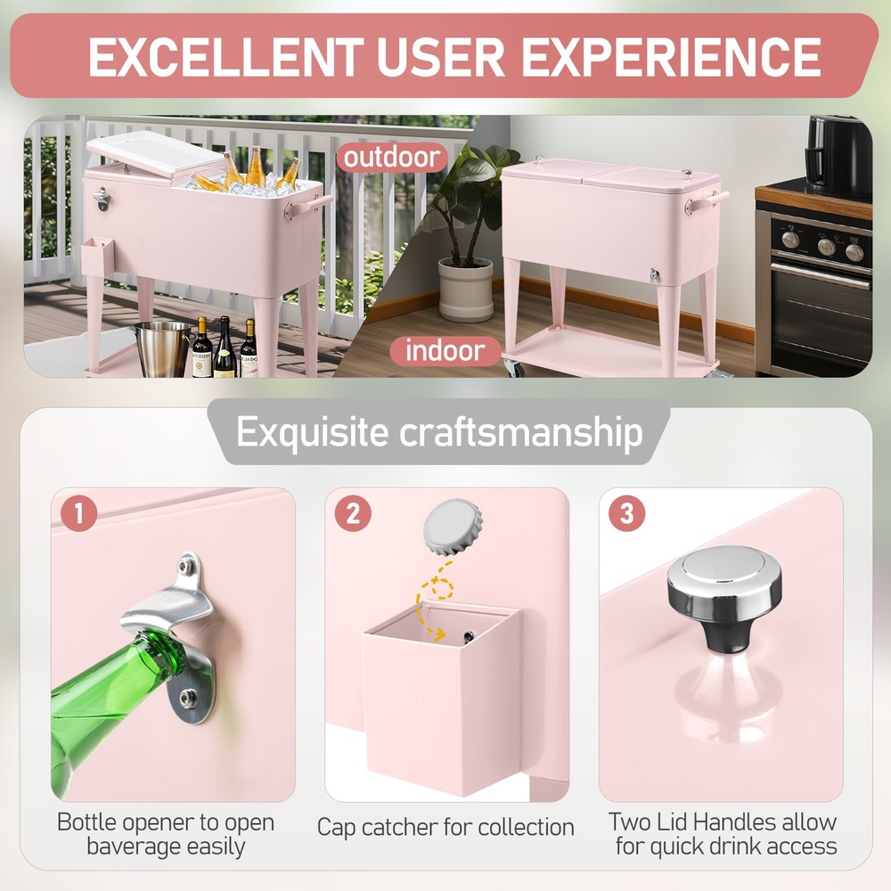 80QT Pink Patio Rolling Cooler