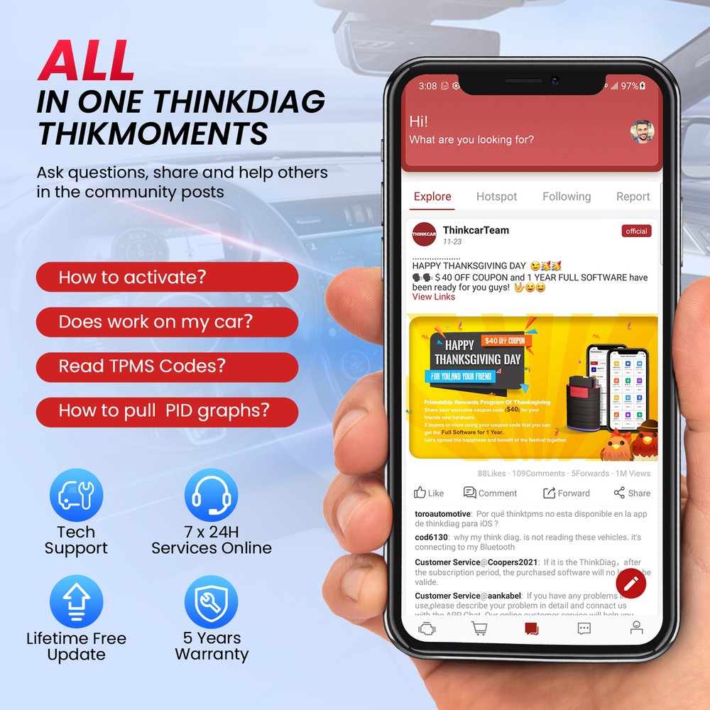 Thinkdiag mini All System Bluetooth OBD2 Scanner Car Diagnostic Tool ABS SRS
