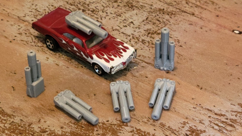 Frantic Impending Doom Cannons 6 items. Silver 3d printed. 1/64 scale.