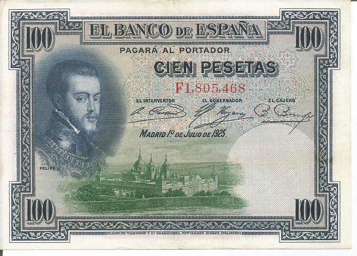 SPAIN 100 PESETAS 01/07/1925 #2