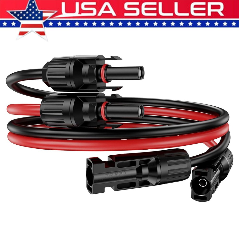 Black+Red 10 AWG Solar Panel Extension Cable Silicone Flexible Wire Connectors