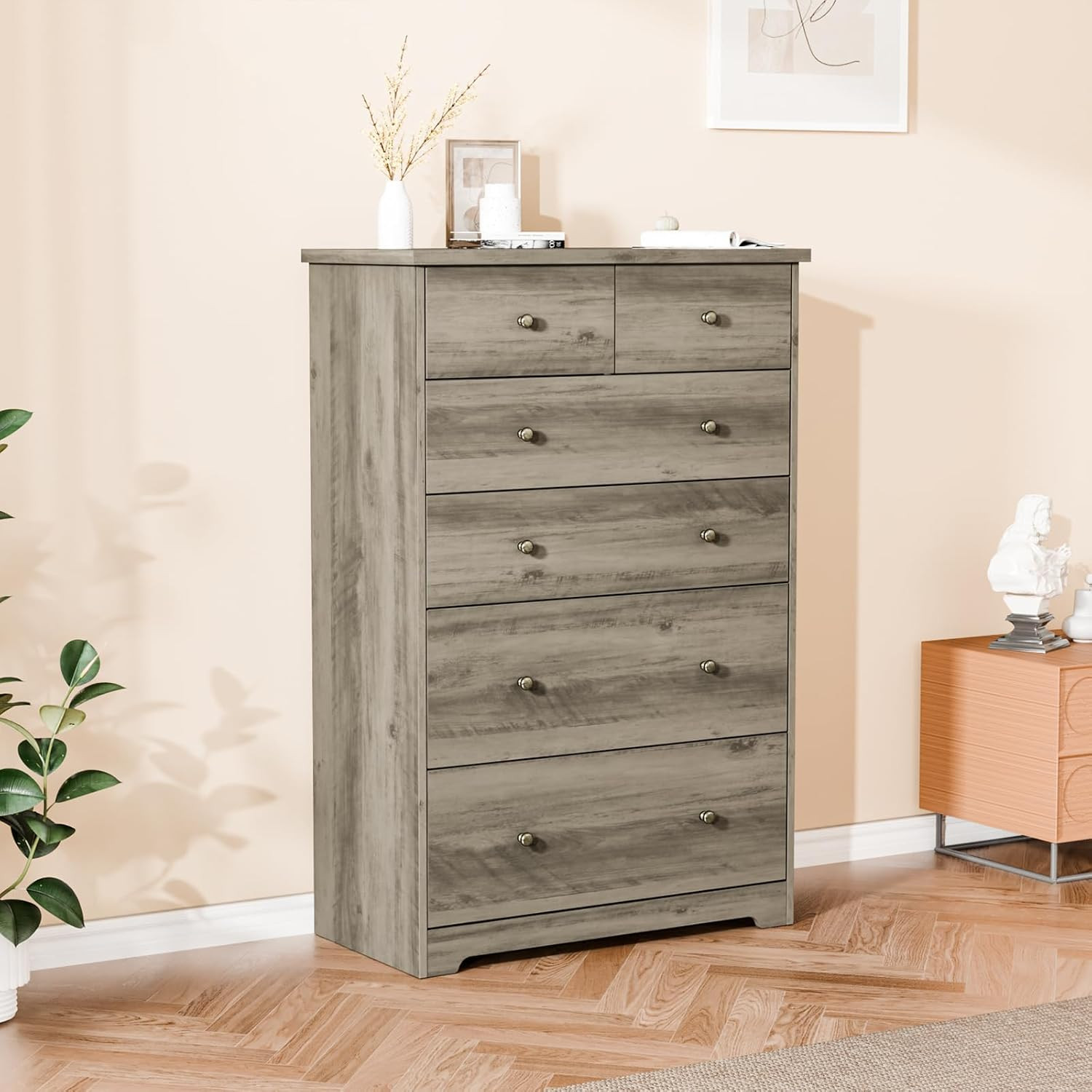 Dresser for Bedroom with 6 Drawers Tall Wood Chest of Drawers 6 Drawer Dresser