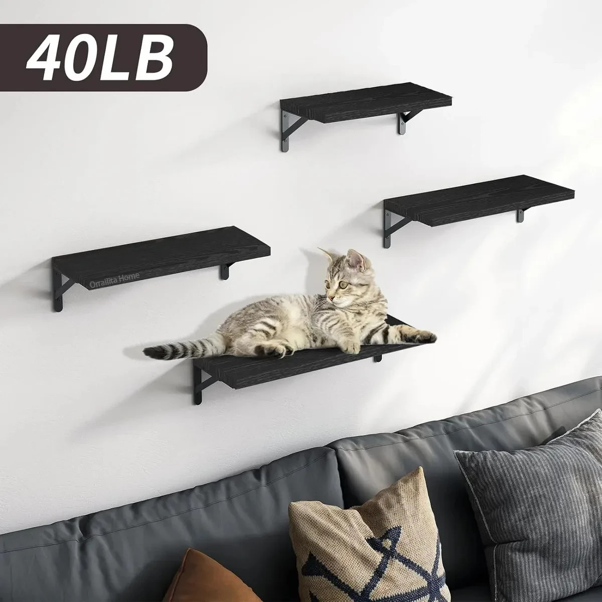 4 Minimalist Wooden Floating Shelves for Home Decor, Black - NEW